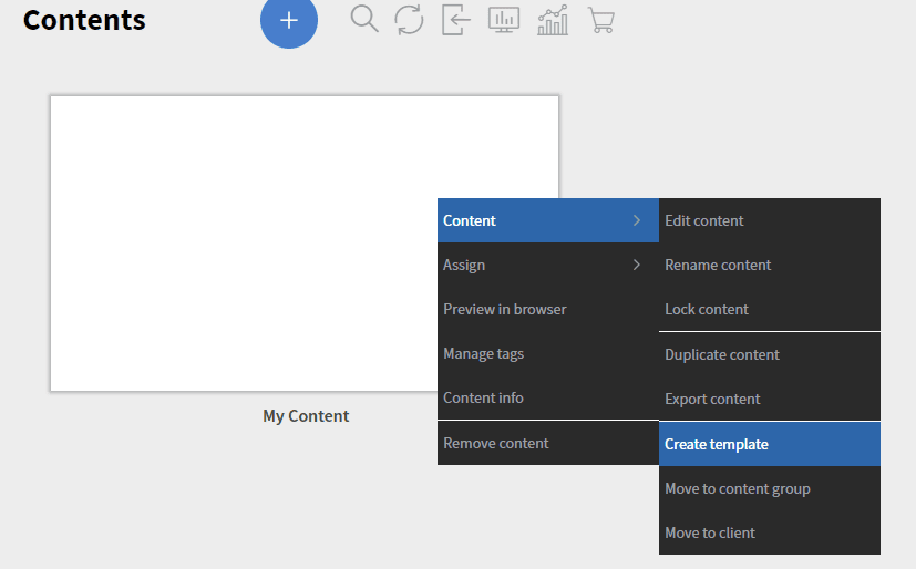 Create template in Content menu
