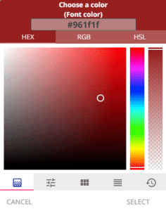 colour selector window