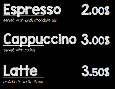 Coffee menu made from data binding