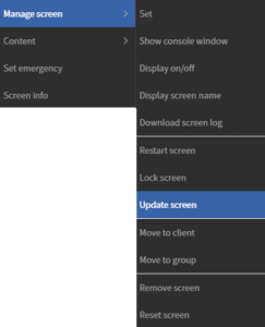update screen menu option