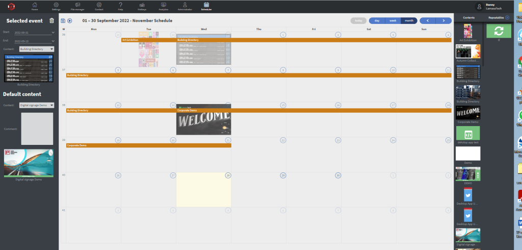content scheduler interface