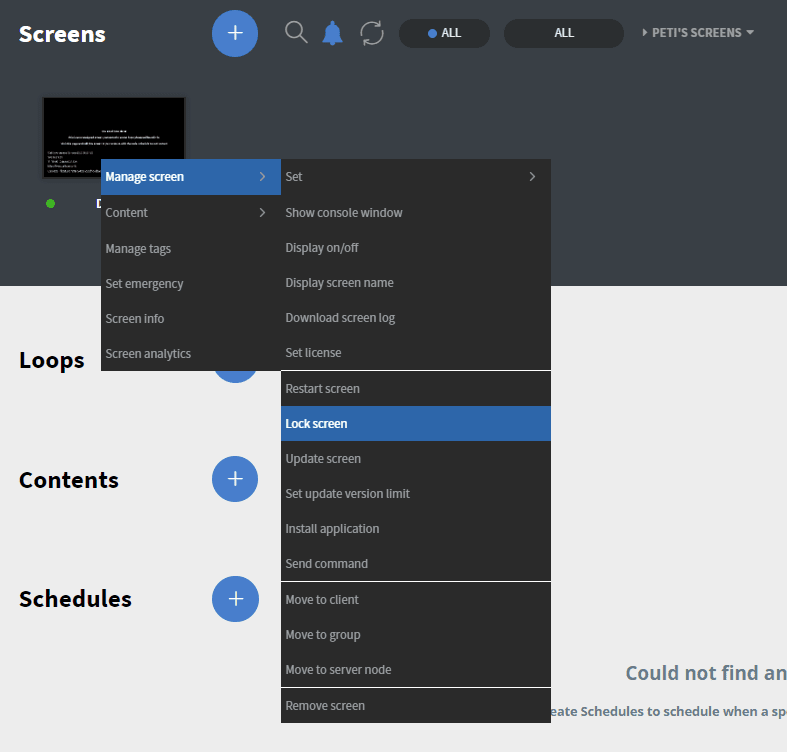 Manage screen menu lock screen