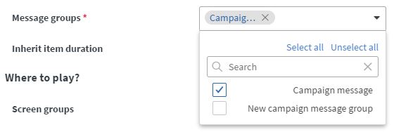 Campaigns Message groups option 