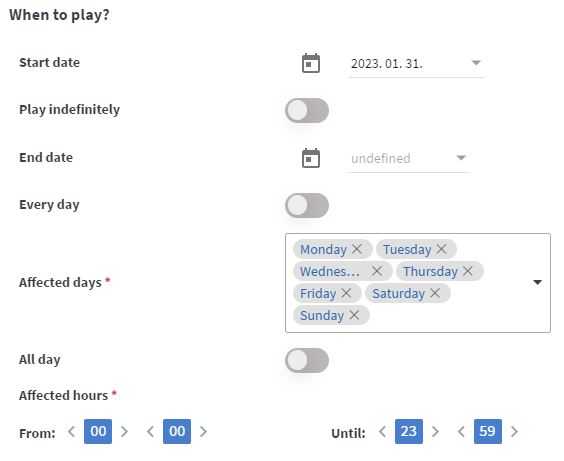Select the specific days and hours your campaign will apply