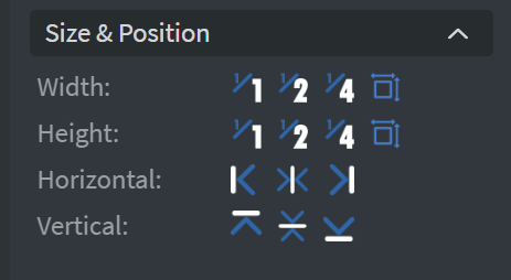 Size and position menu