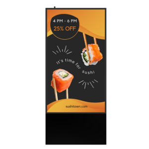 Versi Digital Poster displaying a sushi restaurant advert