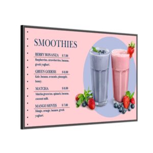 Versi digital signage display with juice menu on the screen