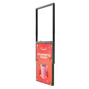 Versi indoor ceiling mounted display with arm mounting, showing cafe ad