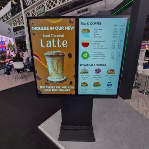 Versi outdoor freestanding kiosk dual screen as drive-through menu board